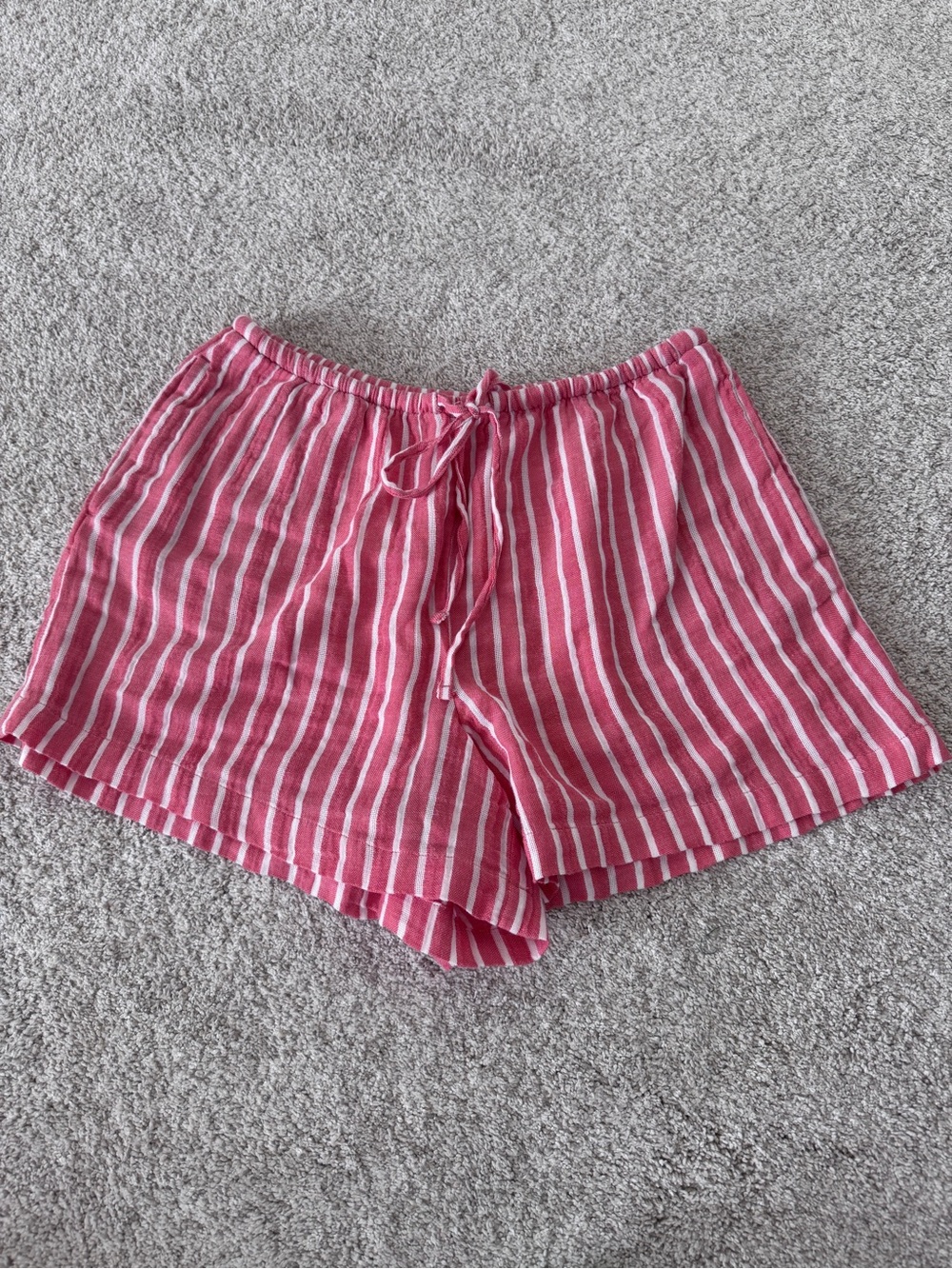 Aerie Coral & White Striped Cotton Gauze Drawstring Shorts